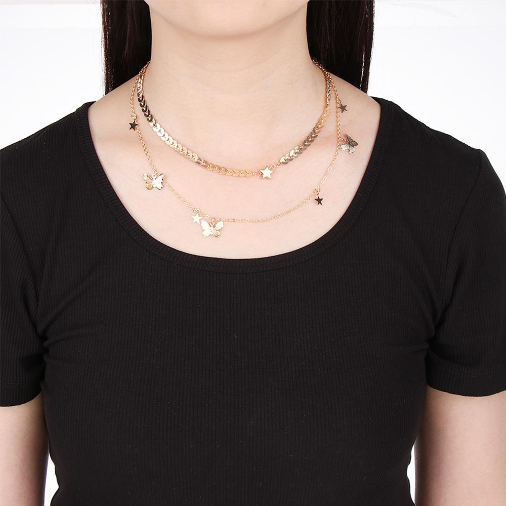 Vòng cổ Nhiều Lớp Mặt Hình Trái Tim Và Bướm