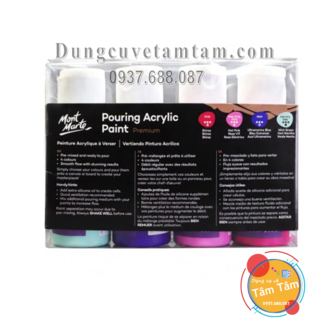 [ TÂM TÂM ]-Bộ màu Pouring Acrylic Paint set 4 chai 60ml-AUORA - []