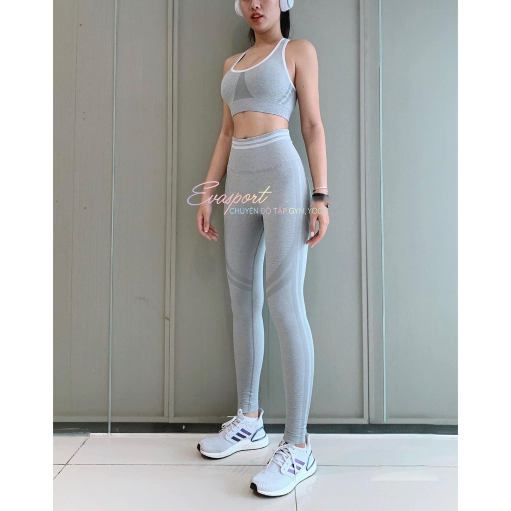 Quần legging cap lưng cao tập gym, yoga, aerobic nữ có chun mông vải dệt kim, co giãn tốt, mặc ôm dáng, nâng mông