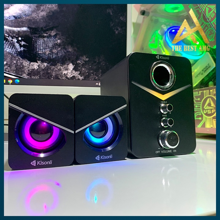 Loa Máy Tính Để Bàn Có Dây LED RGB 2.1 Kisonli U-3100 Màu Hồng Dễ Thương Loa Vi Tính Nghe Nhạc Laptop Pc