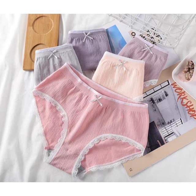 Quần lót nữ cotton gân tăm viền ren LYMIA hộp thiên nga