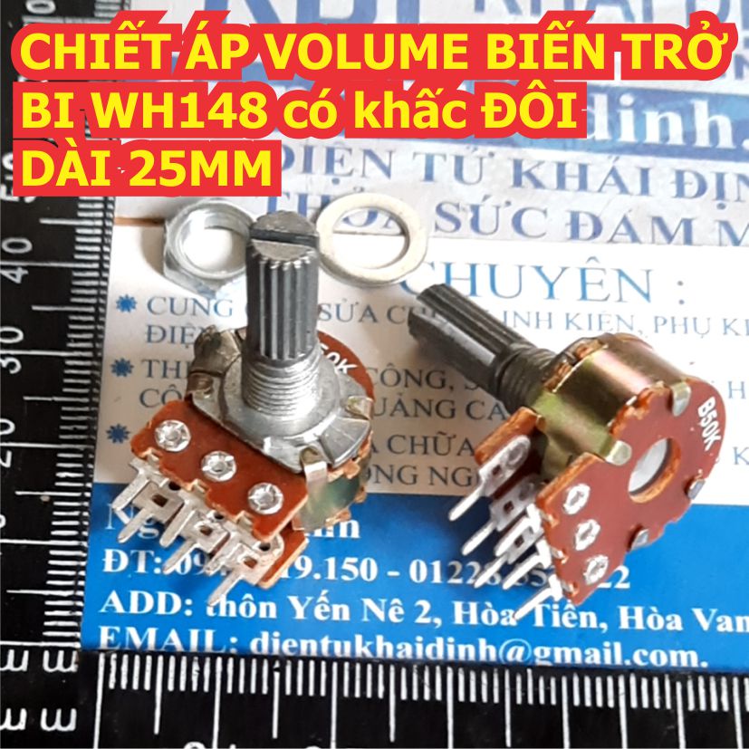 3 cái CHIẾT ÁP VOLUME BIẾN TRỞ BI WH148 có khấc ĐÔI DÀI 20MM 50K kde8329