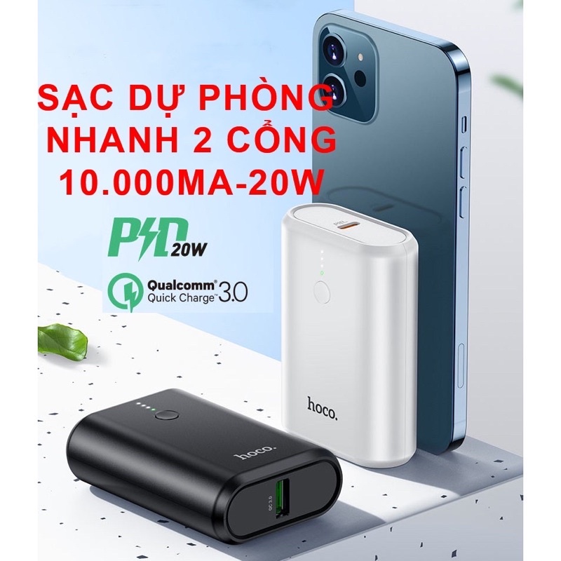 ✔FREESHIP✔Sạc Dự Phòng Mini Siêu Tốc 20W Hoco Q3 New 10000mAh-2 Cổng Sạc Nhanh PD+QC3.0 cho IPhone 11 Promax/12 Promax