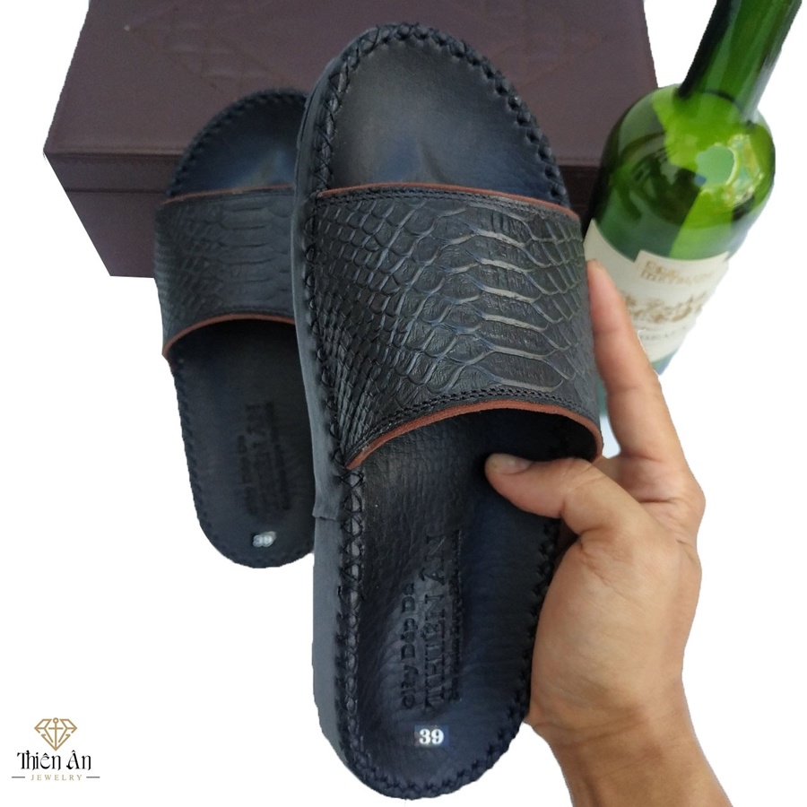 Dép nam da quai ngang đẹp cao cấp MABLACKA D96