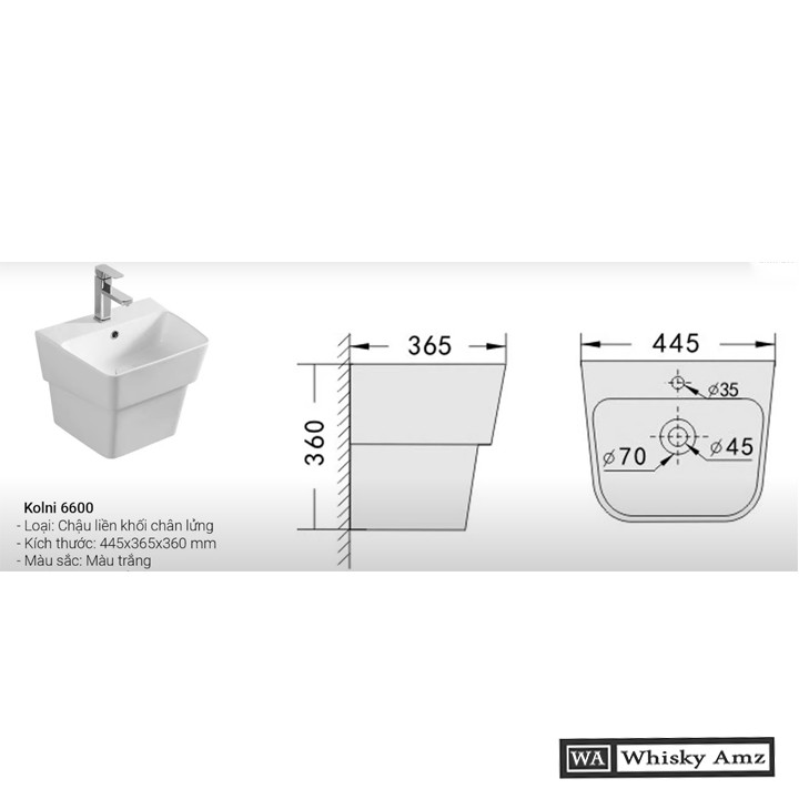 Chậu rửa lavabo liền chân vuông  kb 2802,hàng chính hãng bảo hành 3 năm .