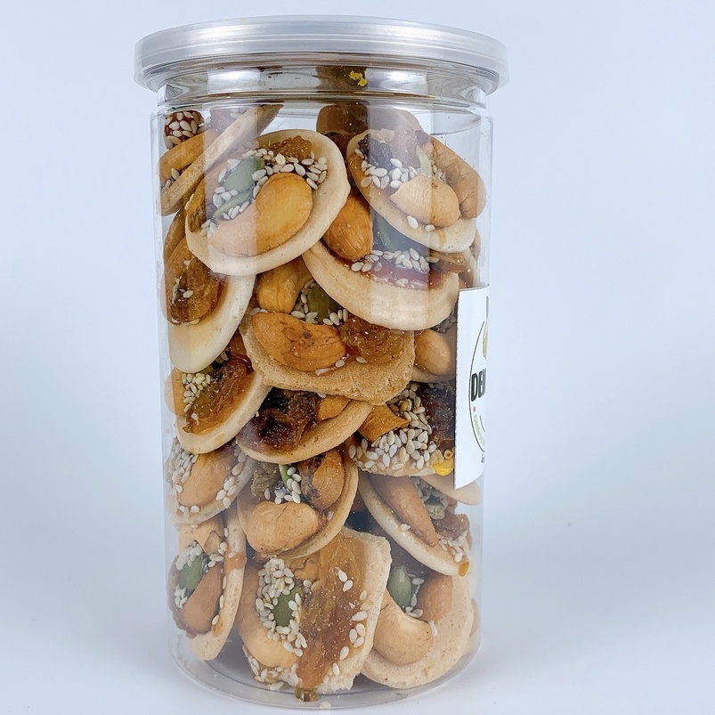 Bánh Đồng Tiền Mix Hạt, Hạt dinh dưỡng,bánh quy đồng tiền hạt hạt điều, nho khô, hạt bí, mè rang - Hủ 350gr