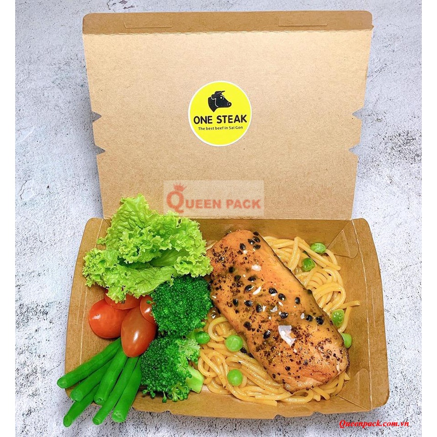 Set 50 Hộp Giấy Kraft Nắp Gấp Chữ Nhật Đựng Thức Ăn, Cơm, Mì Phở Dùng Cho Nhà Hàng