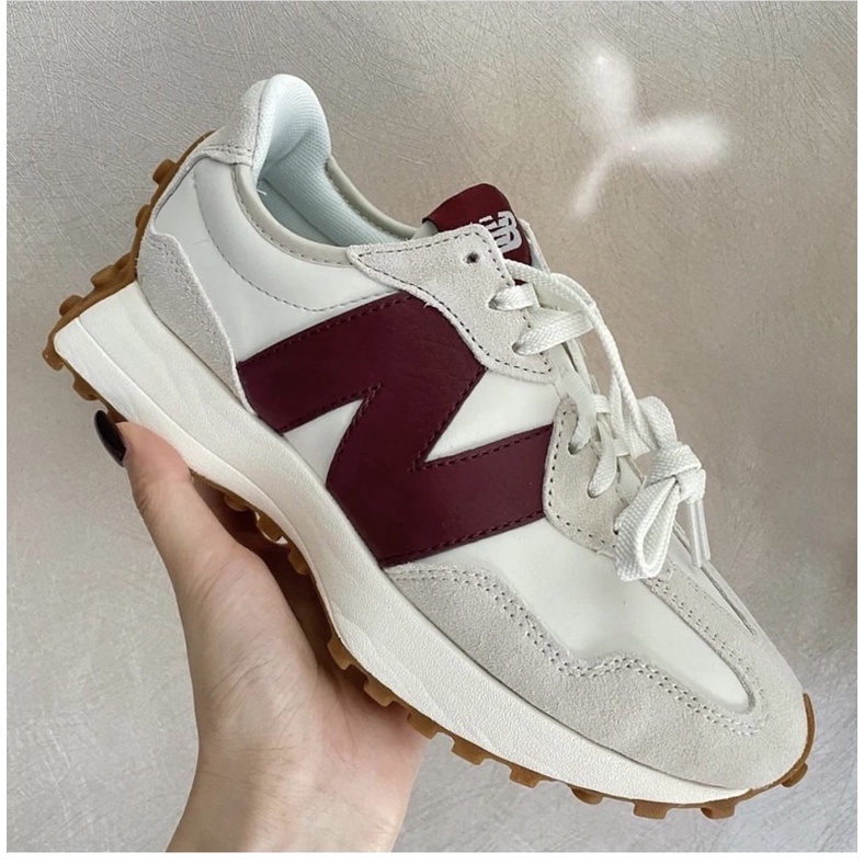 Giày Sneaker Thể Thao NB Newbalance 327 Đỏ Mận Đế nâu-Ảnh Thật