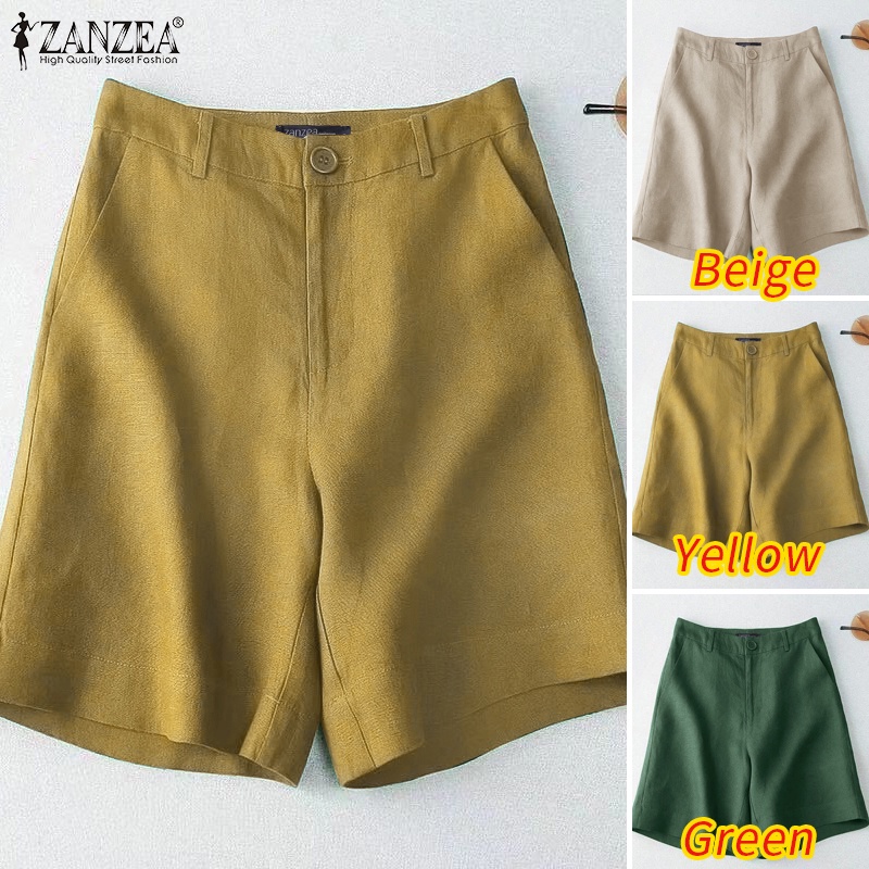 Quần short ZANZEA màu trơn có khóa kéo phía trước thời trang cho nữ zanzea