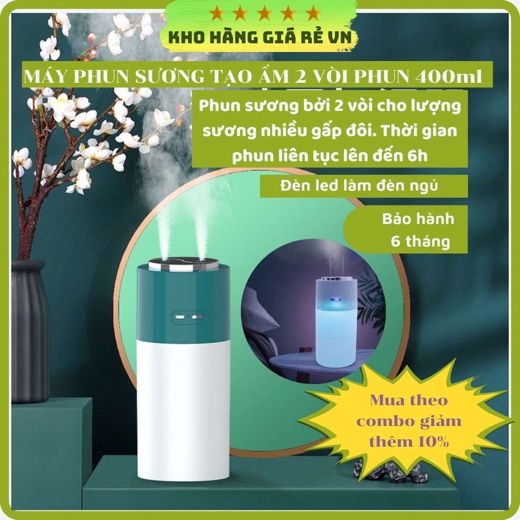 Máy phun sương tinh dầu 2 vòi tạo độ ẩm không khí và khuếch tán hương thơm có đèn led làm đèn ngủ X16