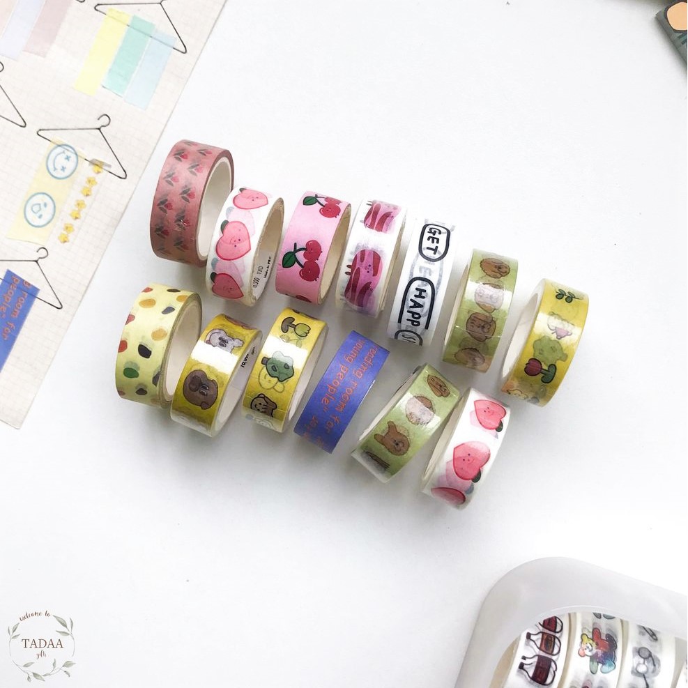 Washi tape cute hình vẽ, chữ viết dễ thương, băng keo giấy nhiều họa tiết màu sắc trang trí sổ tay, dụng cụ học tập