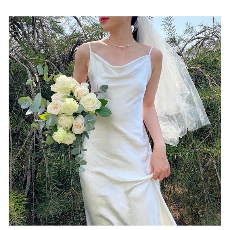 Đầm chụp cứơi đơn giản sửa theo số đo dresscode đầm dâu phụ váy cưới chụp ảnh Linari D2