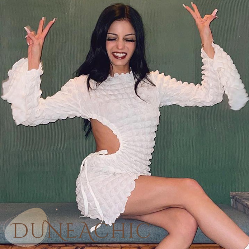 DUNEA Đầm tay dài cổ tròn thời trang dành cho nữ