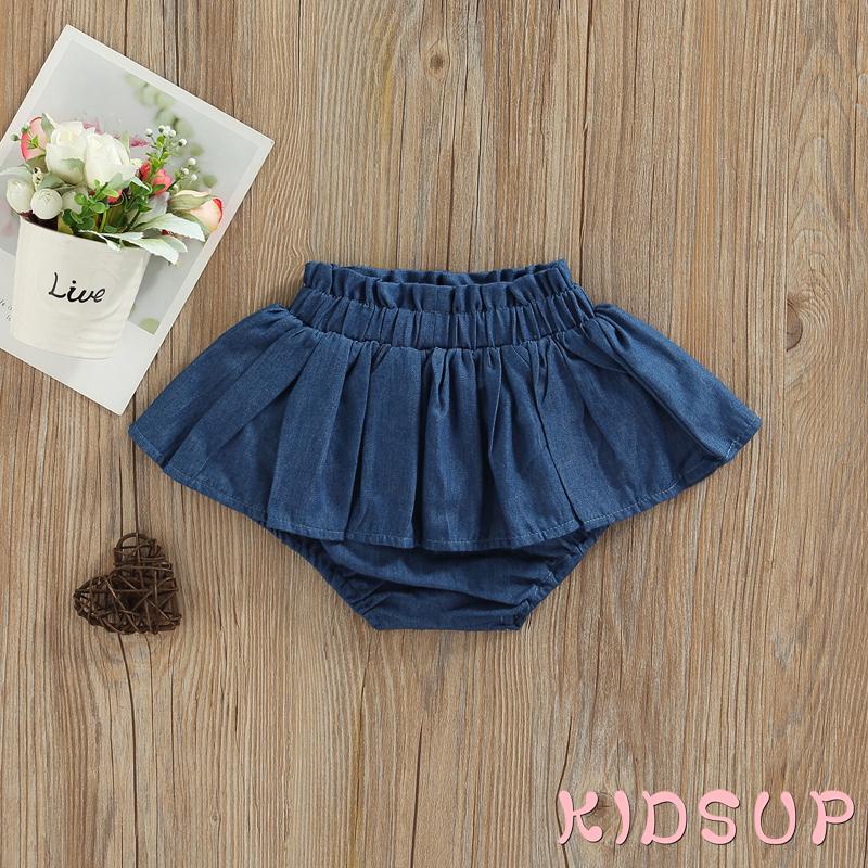1 Quần Short Denim Eo Co Giãn Màu Trơn Thời Trang Mùa Hè Cho Bé Gái