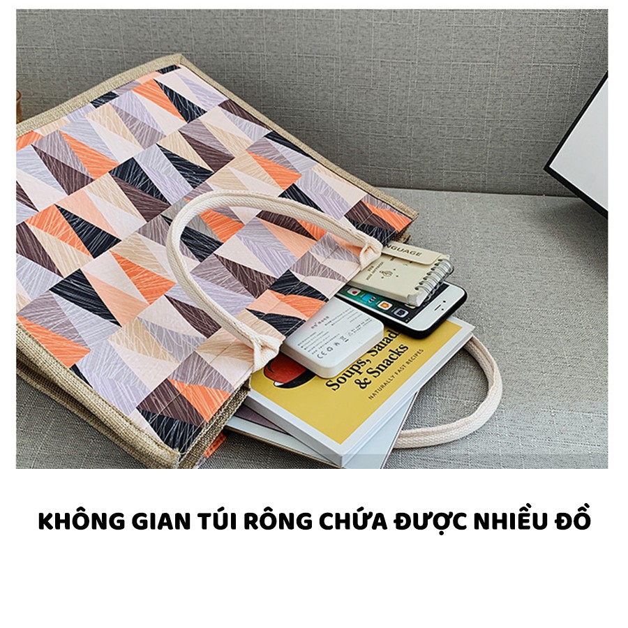 Túi Cói Xách Tay Tote To Du Lịch Biển Phối Hình Tam Giác Cầm Tay - Mã XT009