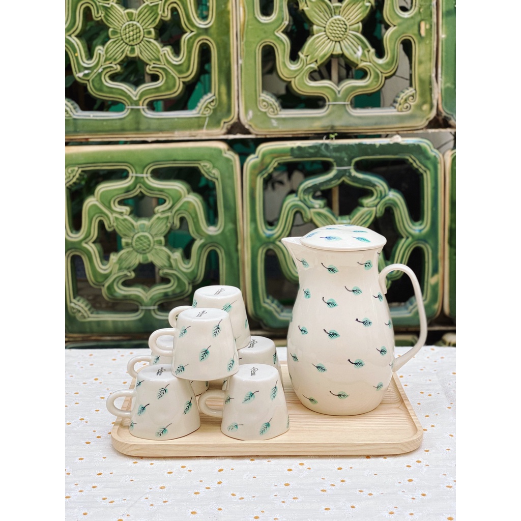 Bộ bình nước họa tiết đơn giản nhẹ nhàng - Bình nước Bát Tràng