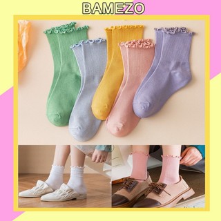 Tất nữ Bamezo cổ cao bèo nhún phong cách vintage xinh xắn TN30