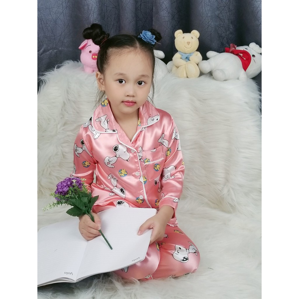 J341 Bộ pijama phi lụa bé gái size đại 10-50kg Nikky kids