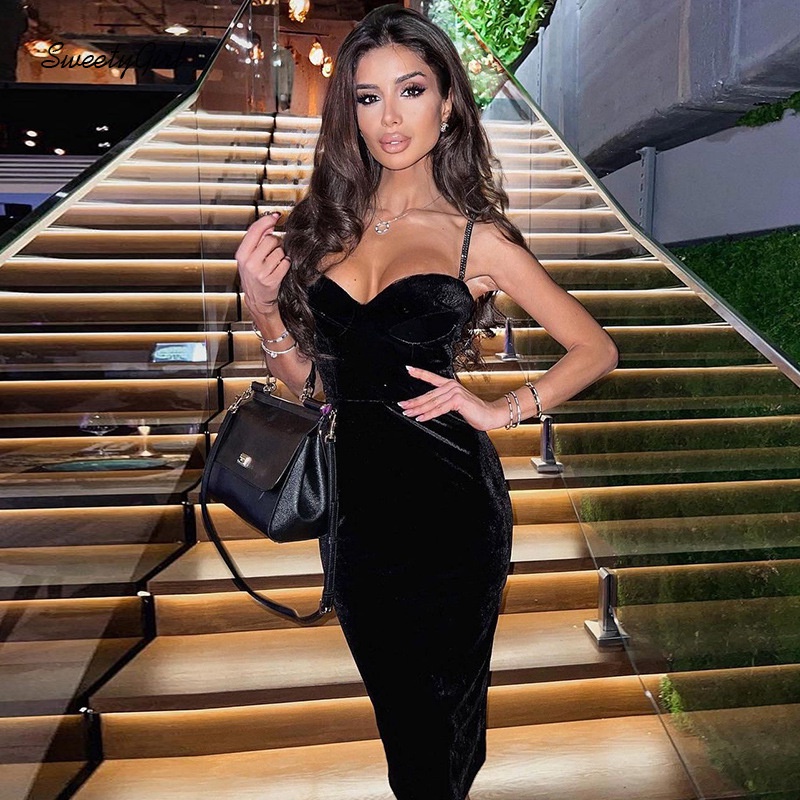 Đầm Ôm Hai Dây Cổ Chữ V Màu Trơn Thời Trang Dành Cho Nữ