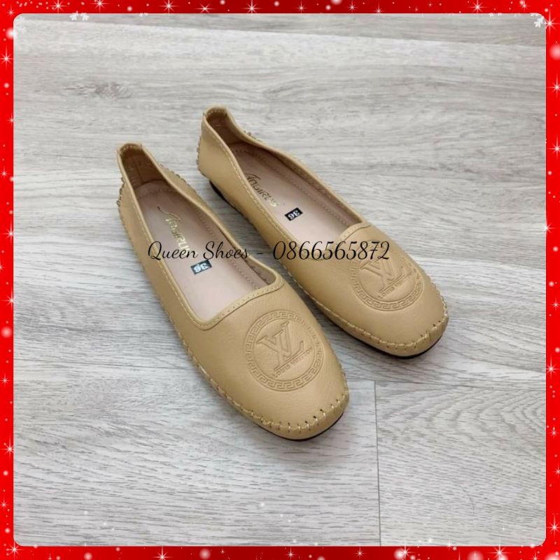 Giày lười slip on nữ đế cao su đúc da mềm khâu viền đế chắc chắn