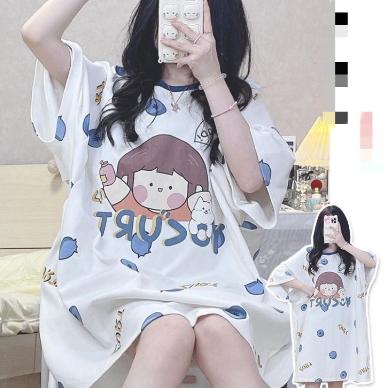 Đầm Ngủ Tay Ngắn Cổ Tròn Dáng Rộng Thời Trang Mùa Hè Xinh Xắn Cho Nữ 2-300 Jin