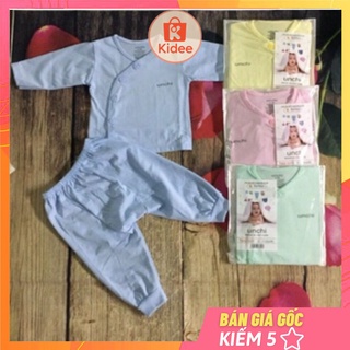Kidee - Bộ sơ sinh cotton UNCHI dài tay quần đáp đũng cho bé 3-9kg