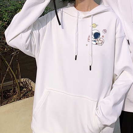 Áo Hoodie Tay Dài Form Rộng Họa Tiết In Theo Phong Cách Preppy Dễ Phối Đồ