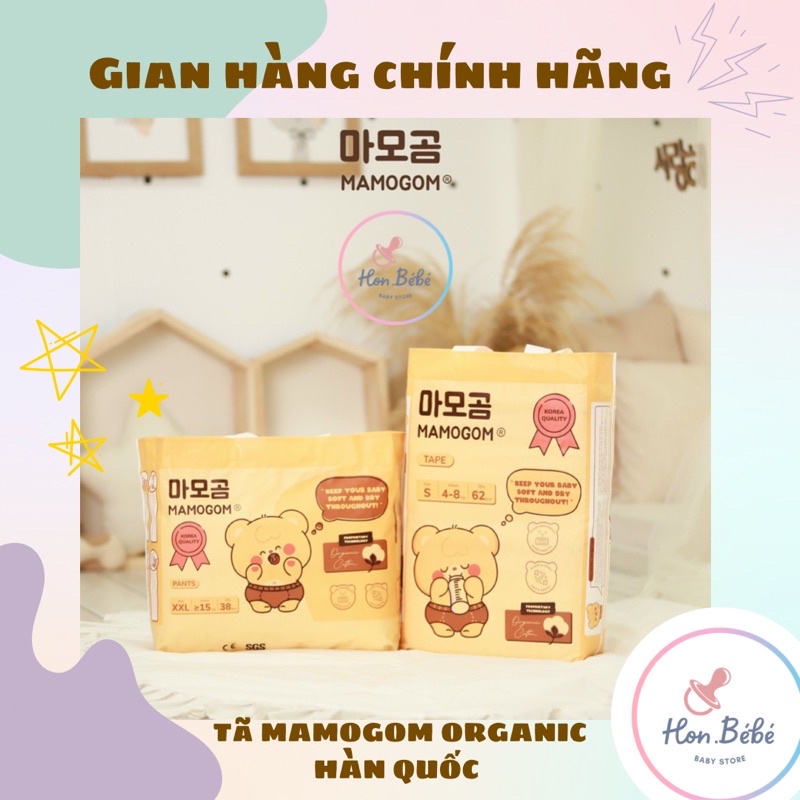 Bỉm Tã dán/quần Mamogom Organic an toàn cho bé đủ size từ S 62 miếng đến XXL 38 miếng
