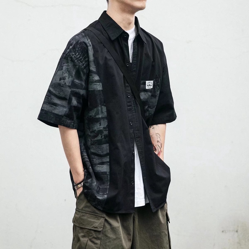Áo Sơ Mi Tay Ngắn Dáng Rộng Phong Cách hip hop Thời Trang Hàn Quốc Chất Lượng Cao 2022 Cho Nam