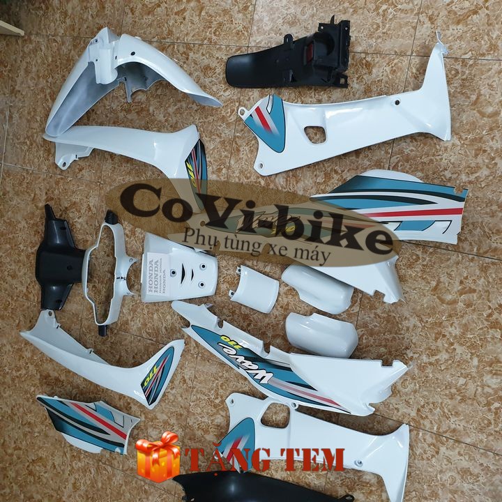 Bộ dàn áo xe Wave 110 -ZX- anpha cũ đời 1997 đến 2006 màu Trắng  Pha đèn trước xe Wave cũ - SPB-CBW-trắng