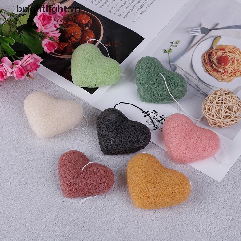 [Hàng mới về] Mút rửa mặt konjac hình trái tim làm sạch da tùy chọn màu sắc
