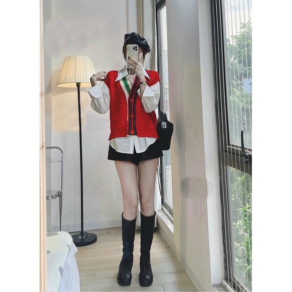 ❤️FREESIZE❤️ Áo len Gile kèm Áo sơ mi trắng mặc trong kèm ảnh thật UY Tín