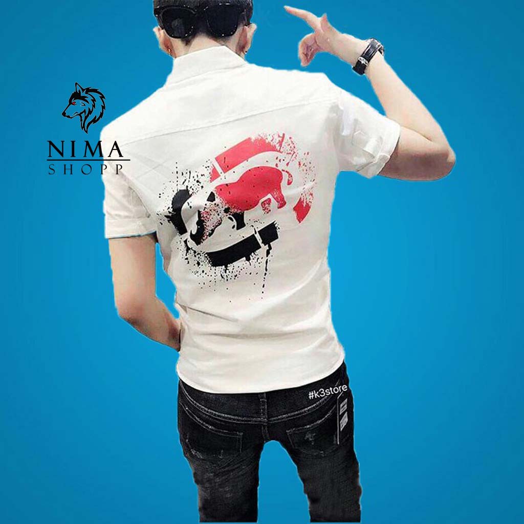 Áo sơ mi nam ngắn tay, in hình ecko NMM024