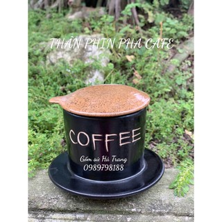 thân phin pha cafe gốm sứ Bát Tràng cao cấp men đen