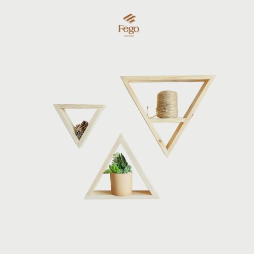 Kệ gỗ tam giác treo tường FEGO gỗ thông tự nhiên nhiều kích thước