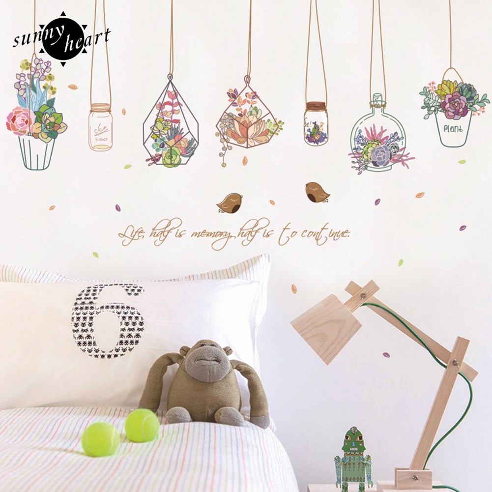 Đề can dán tường họa tiết chậu cây hoạt hình dùng để trang trí cho phòng tắm