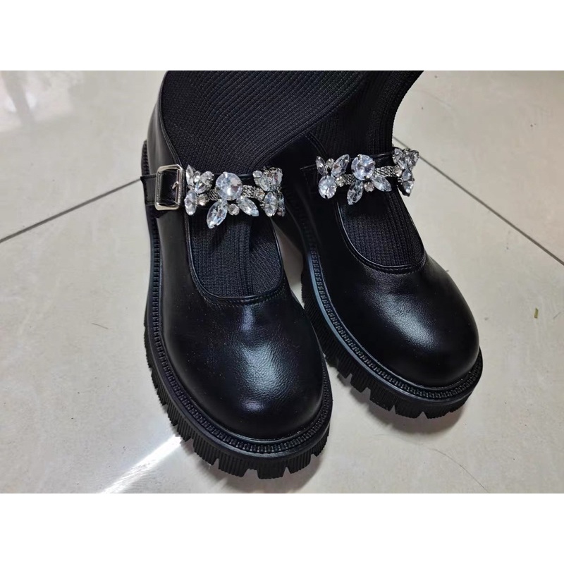 N21Giày búp bê OXFORD lolita ulzzang mũi tròn độn đế  đính đá da trơn bóng nhẹ kèm tất cao siu xinh CÓ ẢNH THẬT