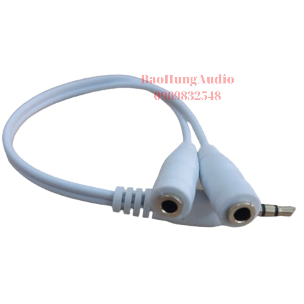 Cáp chia audio jack 3.5mm 1 ra 2 1 jack audio 3.5mm sang 2 jack 3.5mm cái, với đầu kết nối mạ đồng.