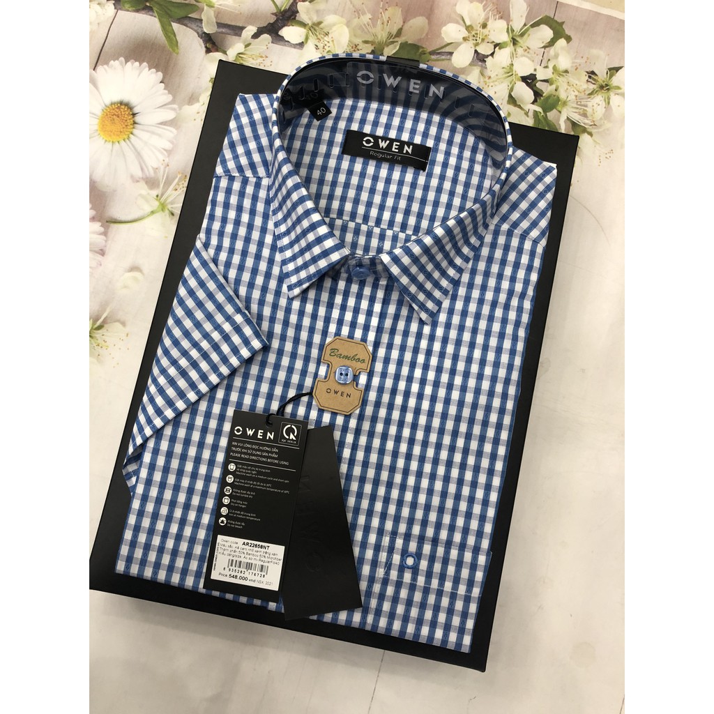 ÁO SƠ MI NGẮN TAY OWEN MÃU MỚI 2021 KẺ CARO NHỎ XANH XÁM AR22658 | BigBuy360 - bigbuy360.vn