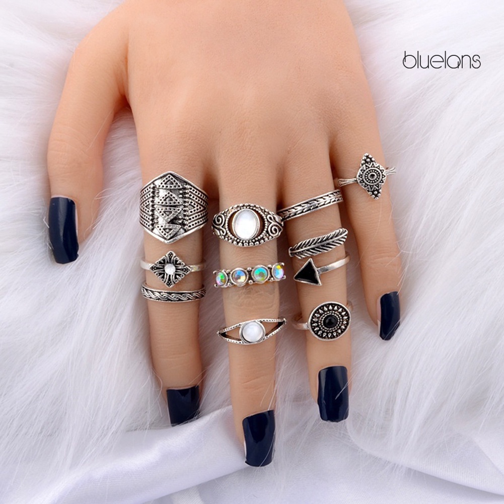 Set 10 Nhẫn Đeo Khớp Ngón Tay Phong Cách Boho Cho Nữ