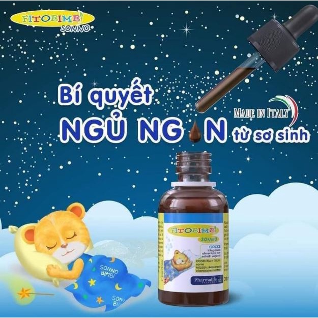 Siro nhỏ giọt giúp bé ngủ ngon Fitobimbi Sonno - ngủ sâu giấc, hết quấy khóc đêm (Chai 30ml)