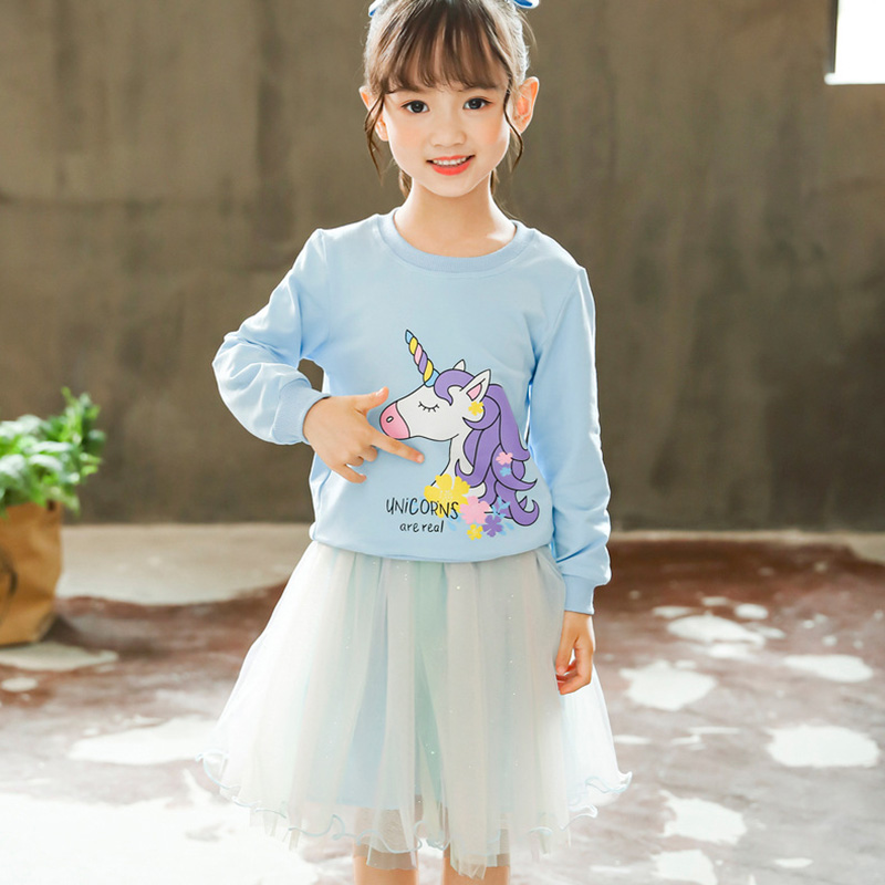 Set Áo Thun Dài Tay &amp; Váy Lưới Đáng Yêu Cho Bé Gái