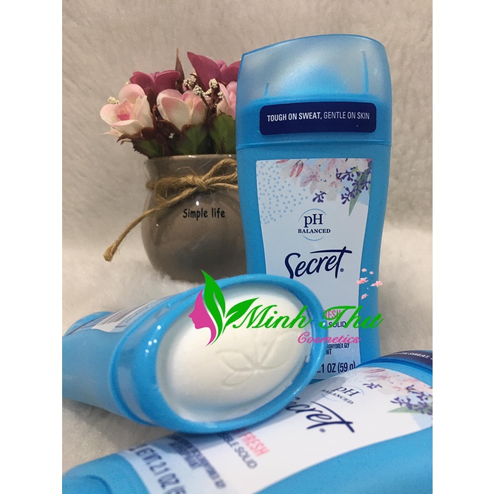 [Mẫu mới] Sáp Khử Mùi Secret Powder Fresh 24Hr Invisible Solid PH Balanced 59g (Hương Phấn - Sáp Trắng)