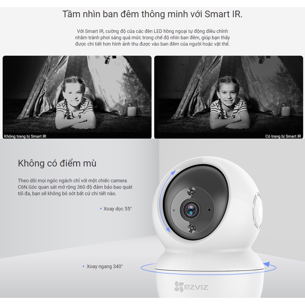 Camera WiFi Ezviz C6N 2K / FullHD, Đàm Thoại 2 Chều, Xoay 360 - Chính Hãng