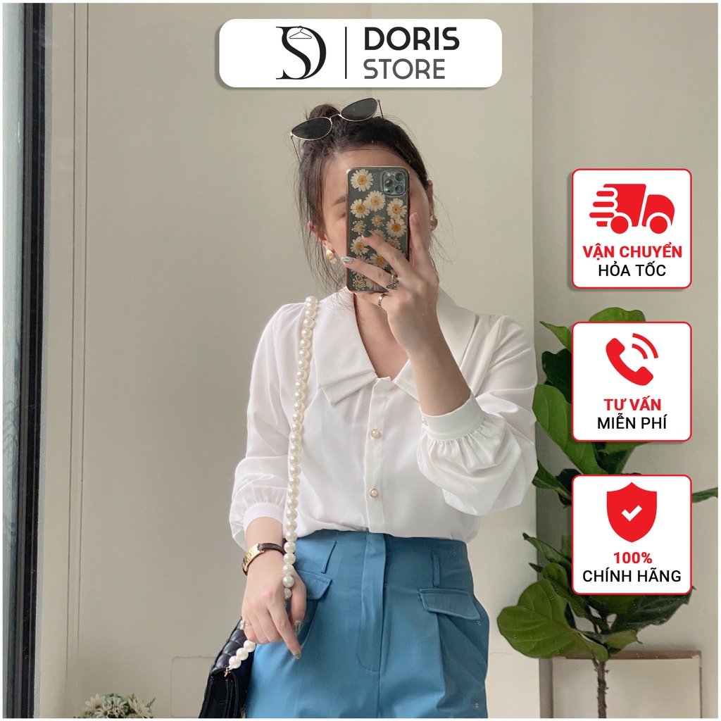 Áo sơ mi trắng chất chéo Nhật cực xinh DORIS A1408