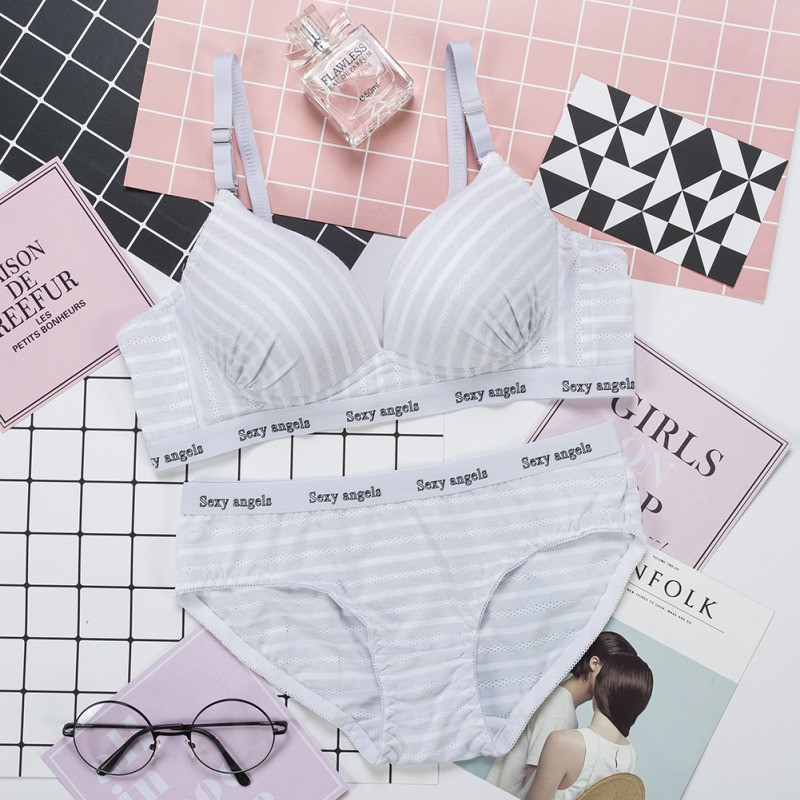 Set đồ lót cotton họa tiết kẻ sọc cho nữ | BigBuy360 - bigbuy360.vn