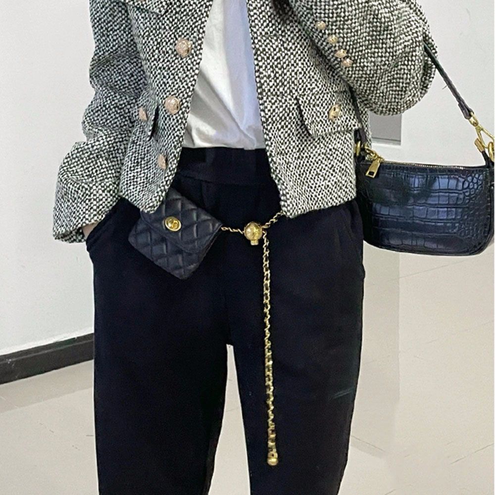 Thắt lưng dây xích dài phối vải nhung có thể làm dây chuyền cá tính đơn giản nhiều màu cho nữ