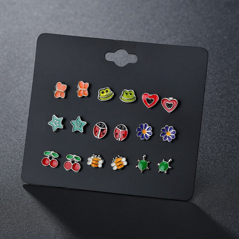 9 Pairs Small Stud Earrings Set Korean Style Women Minimalist Flower Earrings Girls Jewelry