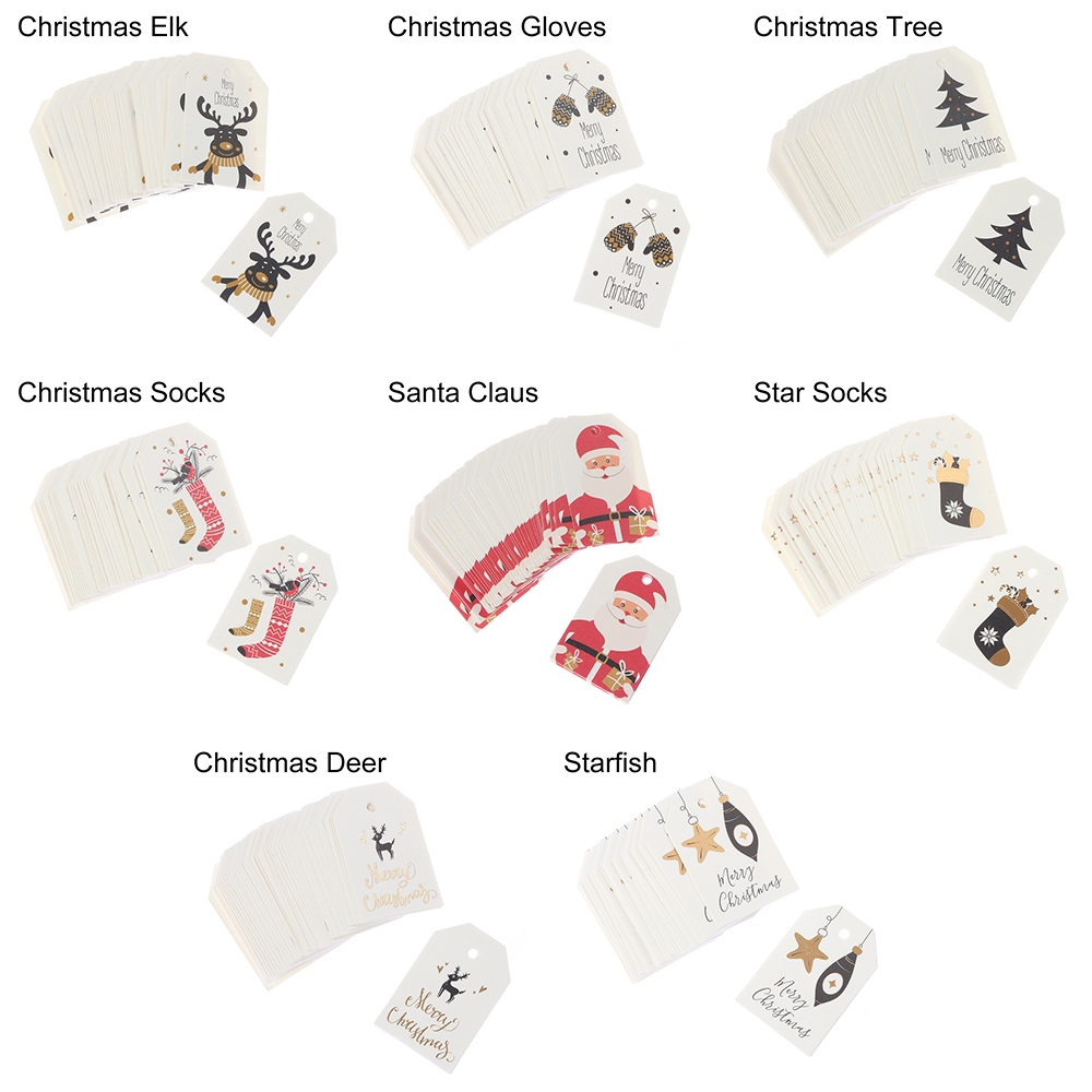❀SIMPLE❀ 50PCS DIY Hang Tags Xmas Decoration Christmas Labels Kraft Tag Party Cards Santa Claus Kraft Paper Wrapping Supplies Gift Wrapping