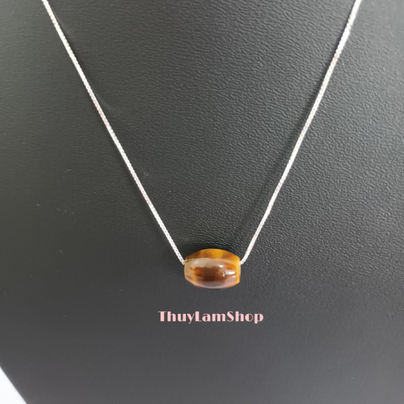 Vòng cổ dây chuyền bạc 925 vĩnh viễn bảo hành mix lu thống đá nâu vàng đầu xuôi đuôi lọt